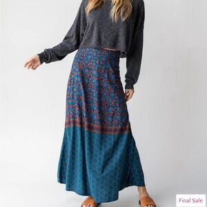 Amy Maxi Skirt - Teal Gold Border Size Small